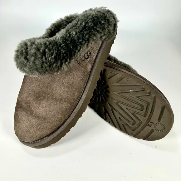 UGG Women's Cluggete Slippers Sheepskin Wool Leather GRAY - Picture 10 of 10